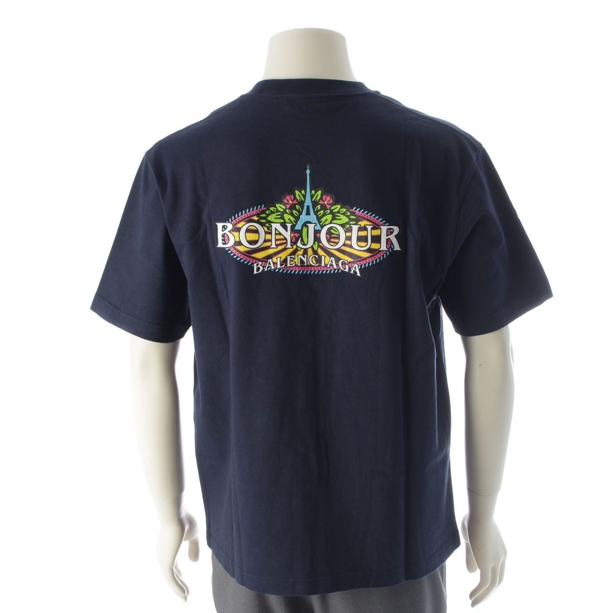 Balenciaga Bonjour Logo Short Sleeve T-Shirt Navy XS — view 4