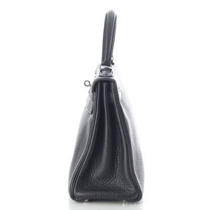 Hermes Kelly 28 Fjord Silver 2-Way Shoulder Handbag Black — view 4