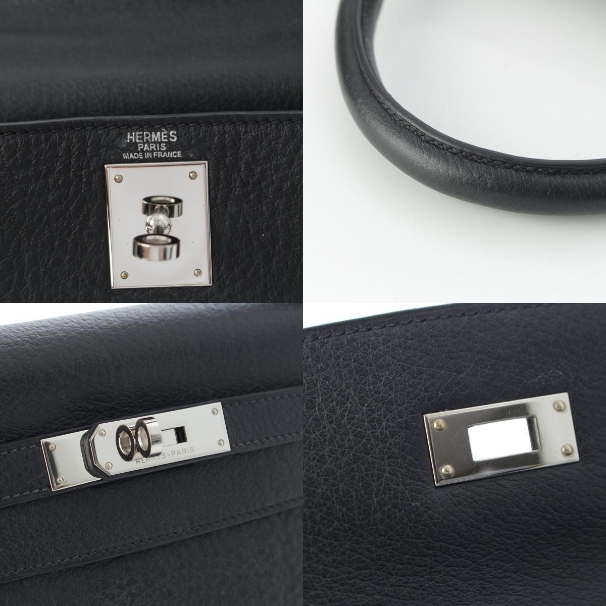 Hermes Kelly 28 Fjord Silver 2-Way Shoulder Handbag Black — view 8