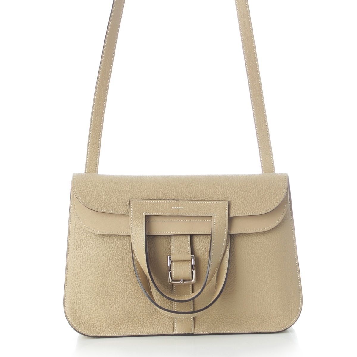Hermes Halzan 31 Taurillon Clemence Silver 2-Way Shoulder Handbag a Trench
