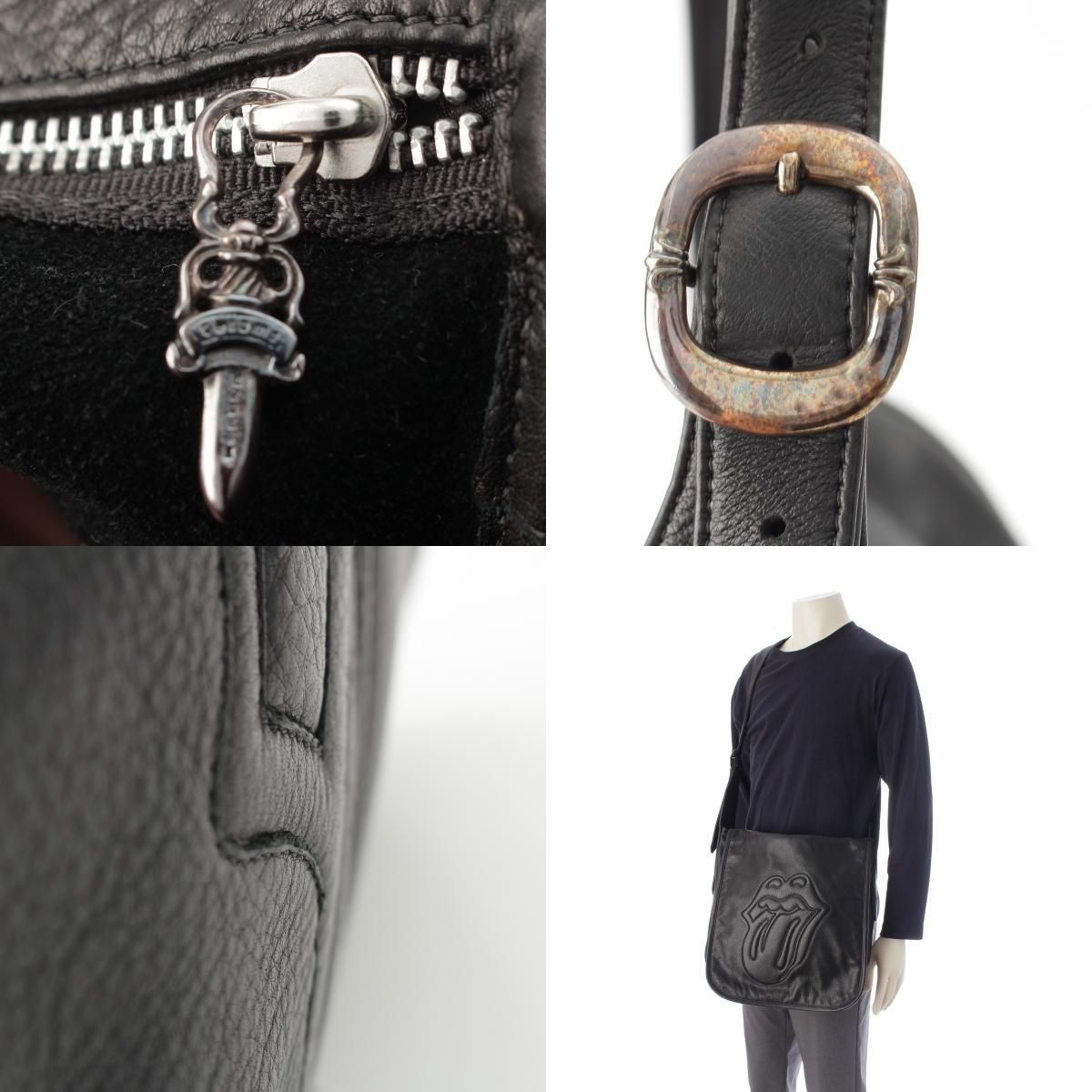 Chrome Hearts Ro Ring Stones Leather Shoulder Bag Black