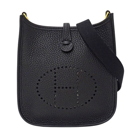 Hermes Shoulder Bag Evelyne TPM Taurillon Clemence Black Gold Small