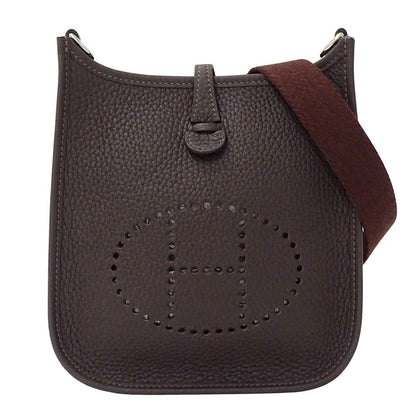 Hermes Shoulder Bag Evelyne TPM Taurillon Clemence Dark Brown Silver Small