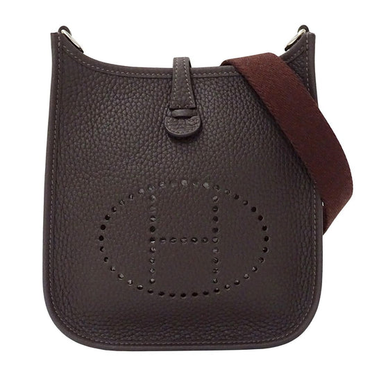 Hermes Shoulder Bag Evelyne TPM Taurillon Clemence Dark Brown Silver Small