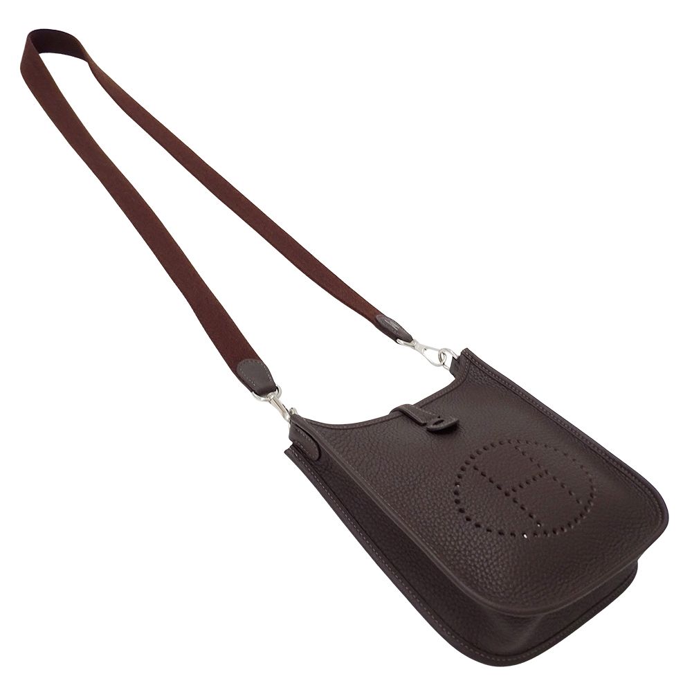Hermes Shoulder Bag Evelyne TPM Taurillon Clemence Dark Brown Silver Small — view 4
