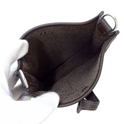 Hermes Shoulder Bag Evelyne TPM Taurillon Clemence Dark Brown Silver Small — view 5
