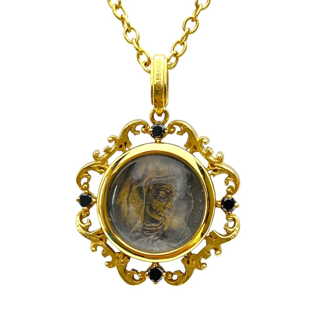 Dolce & Gabbana DG Mariamochi Necklace 750 18k Black Diamond Gold Gorgeous