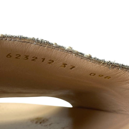 Gucci Sandals GG Canvas Platform Thick Sole Lame Silver Ivory 37 Daily Resort — view 8