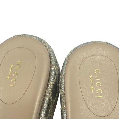 Gucci Sandals GG Canvas Platform Thick Sole Lame Silver Ivory 37 Daily Resort — view 9