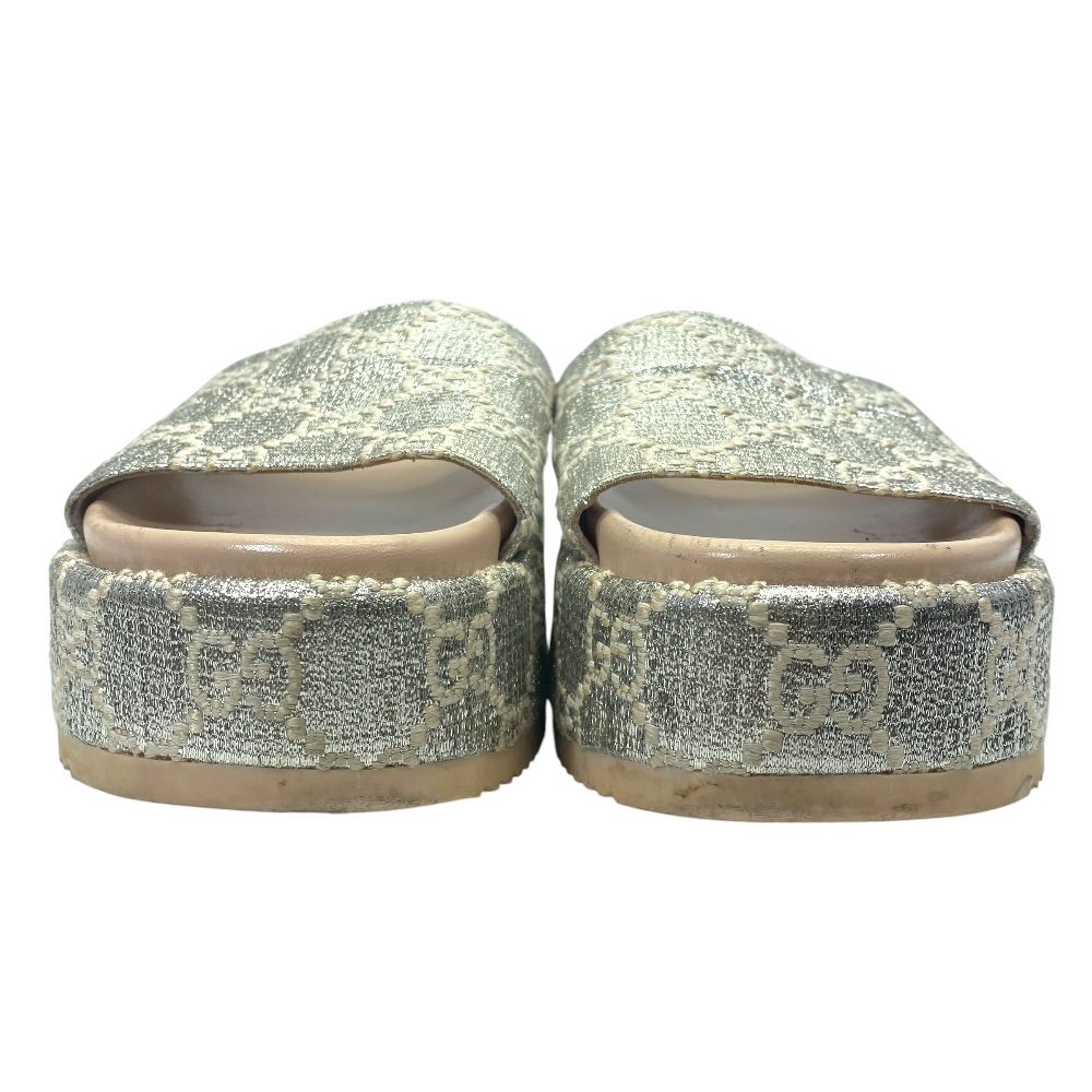 Gucci Sandals GG Canvas Platform Thick Sole Lame Silver Ivory 37 Daily Resort — view 2