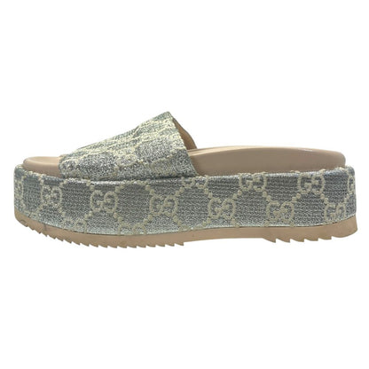 Gucci Sandals GG Canvas Platform Thick Sole Lame Silver Ivory 37 Daily Resort — view 3