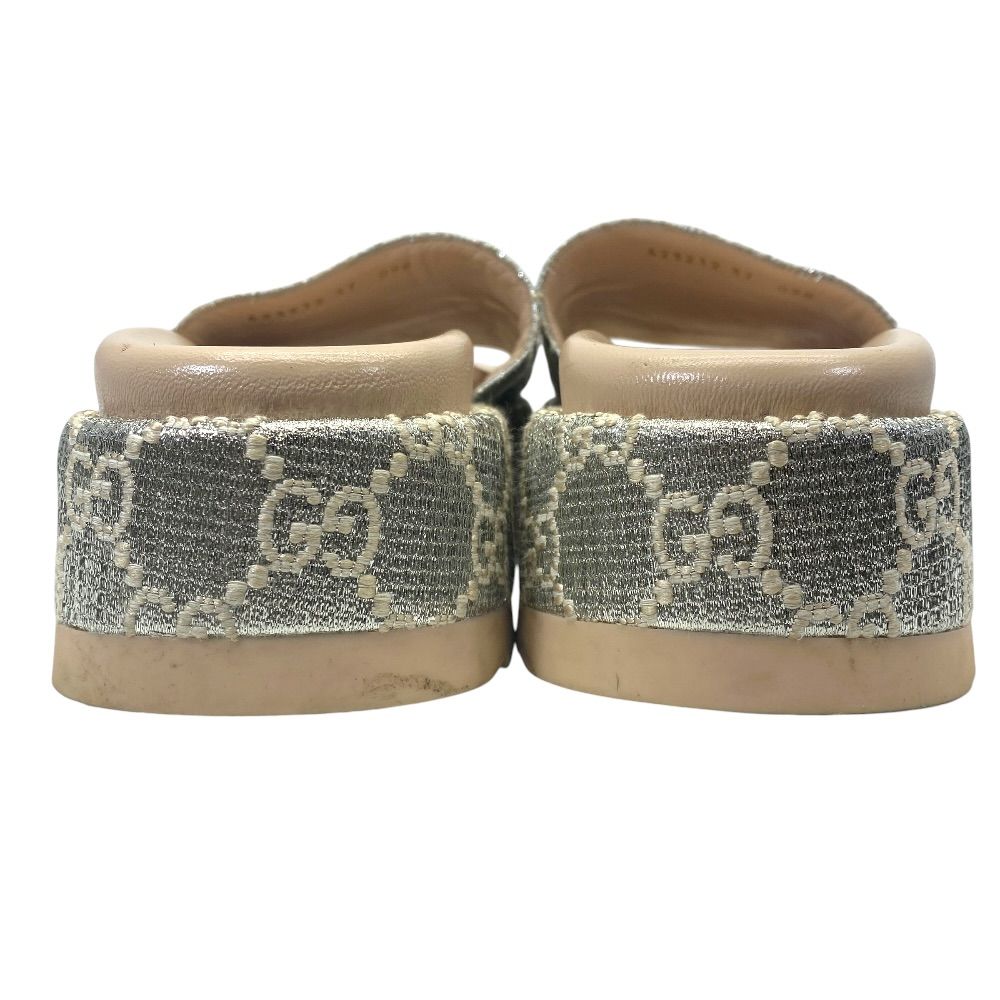 Gucci Sandals GG Canvas Platform Thick Sole Lame Silver Ivory 37 Daily Resort — view 4