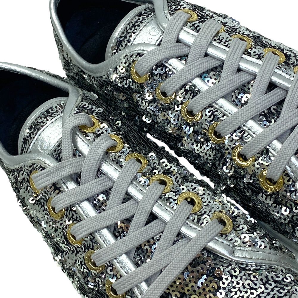 Dolce & Gabbana Sequin Glitter Sneakers Low Cut Silver Leather Logo & — view 6