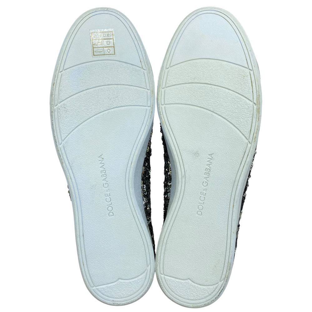 Dolce & Gabbana Sequin Glitter Sneakers Low Cut Silver Leather Logo & — view 9