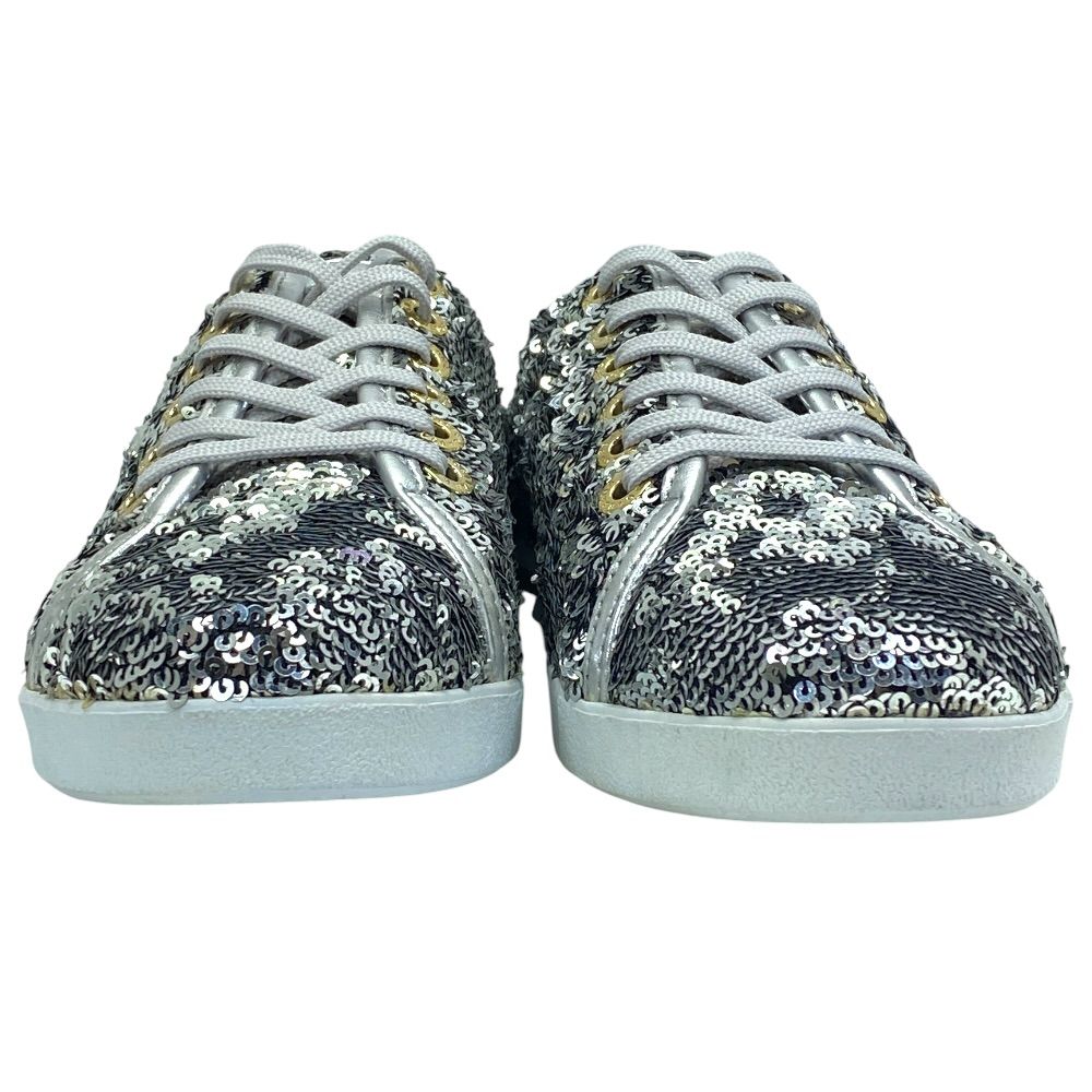 Dolce & Gabbana Sequin Glitter Sneakers Low Cut Silver Leather Logo & — view 2