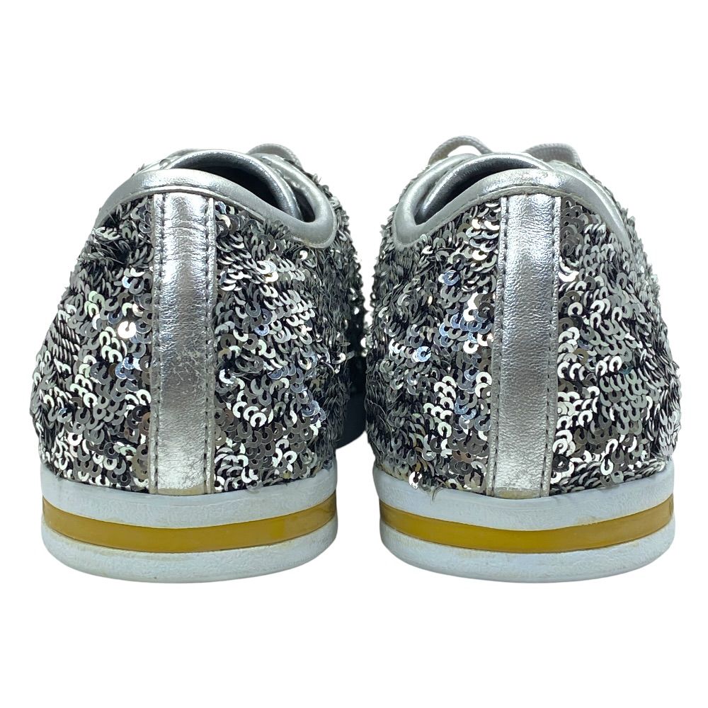 Dolce & Gabbana Sequin Glitter Sneakers Low Cut Silver Leather Logo & — view 4