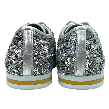 Dolce & Gabbana Sequin Glitter Sneakers Low Cut Silver Leather Logo & — view 4