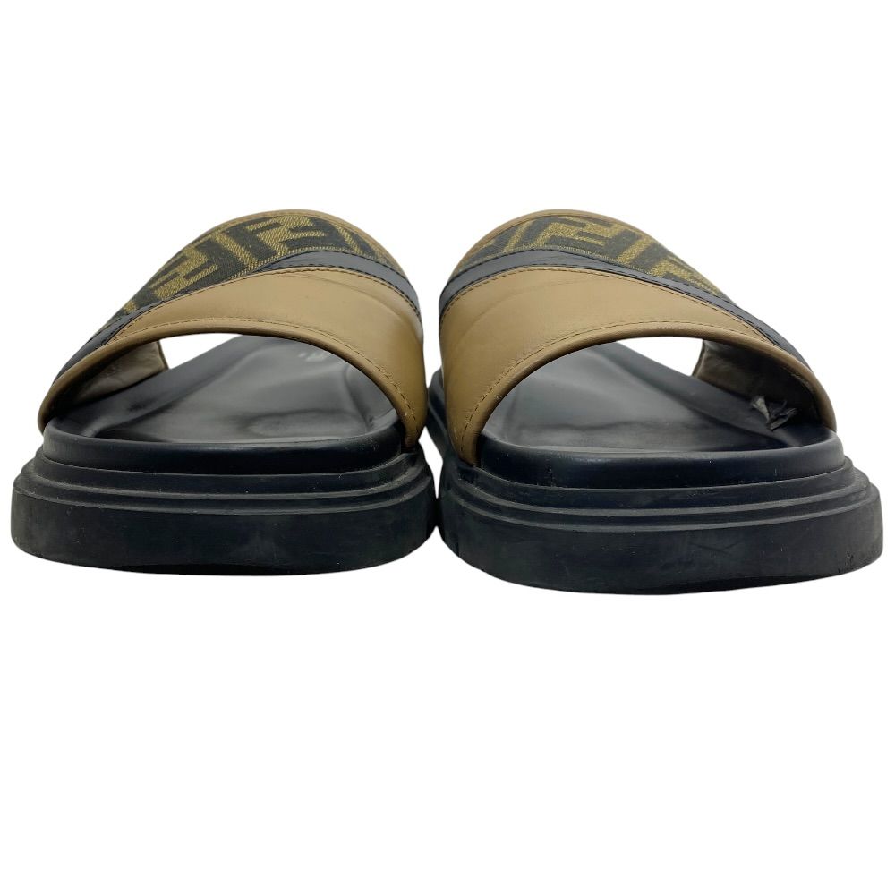 Fendi Diagonal Sandals Beach Slide FF Logo Leather Brown Jacquard 9 Luxury — view 2
