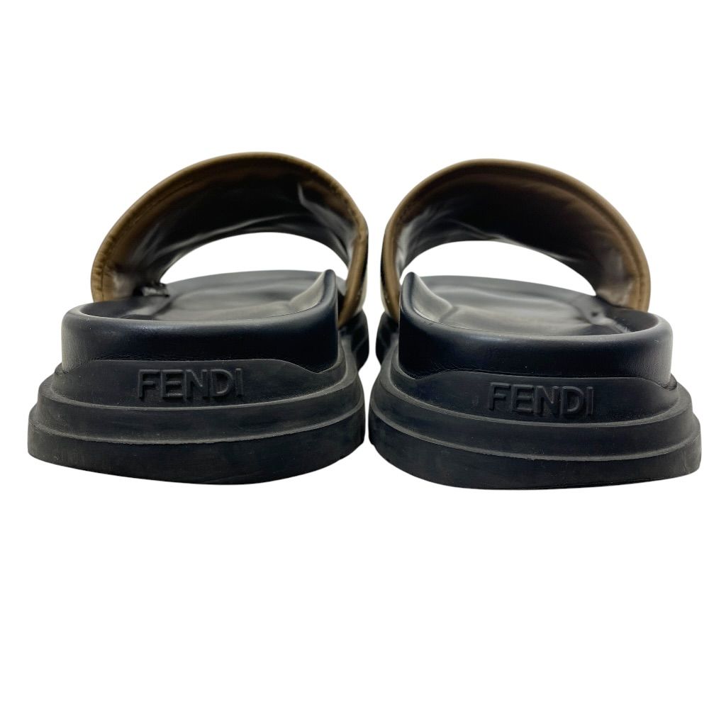 Fendi Diagonal Sandals Beach Slide FF Logo Leather Brown Jacquard 9 Luxury — view 4