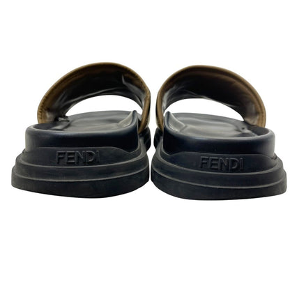 Fendi Diagonal Sandals Beach Slide FF Logo Leather Brown Jacquard 9 Luxury — view 4