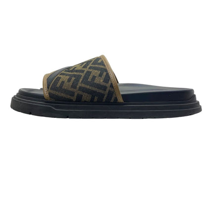 Fendi Diagonal Sandals Beach Slide FF Logo Leather Brown Jacquard 9 Luxury — view 3