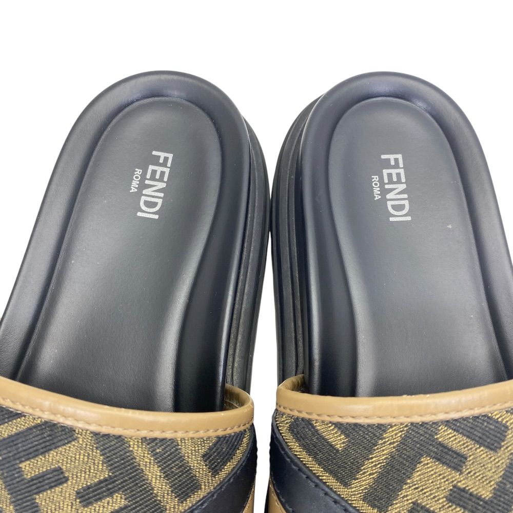 Fendi Diagonal Sandals Beach Slide FF Logo Leather Brown Jacquard 9 Luxury — view 8