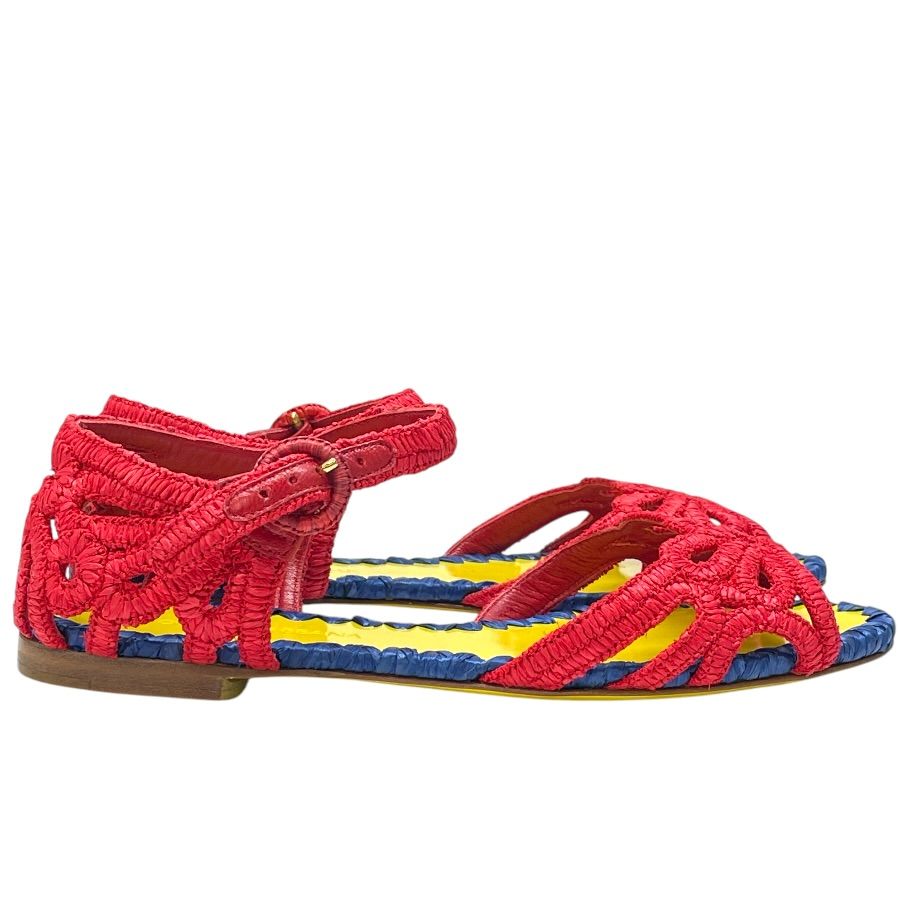 Dolce & Gabbana Raffia Sandals Braided Sling Back Flat Shoes D&G & 35.5 Natural — view 4