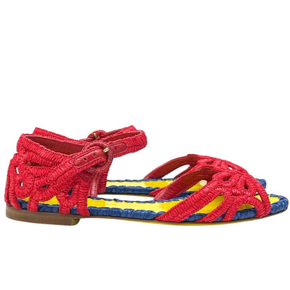 Dolce & Gabbana Raffia Sandals Braided Sling Back Flat Shoes D&G & 35.5 Natural — view 4
