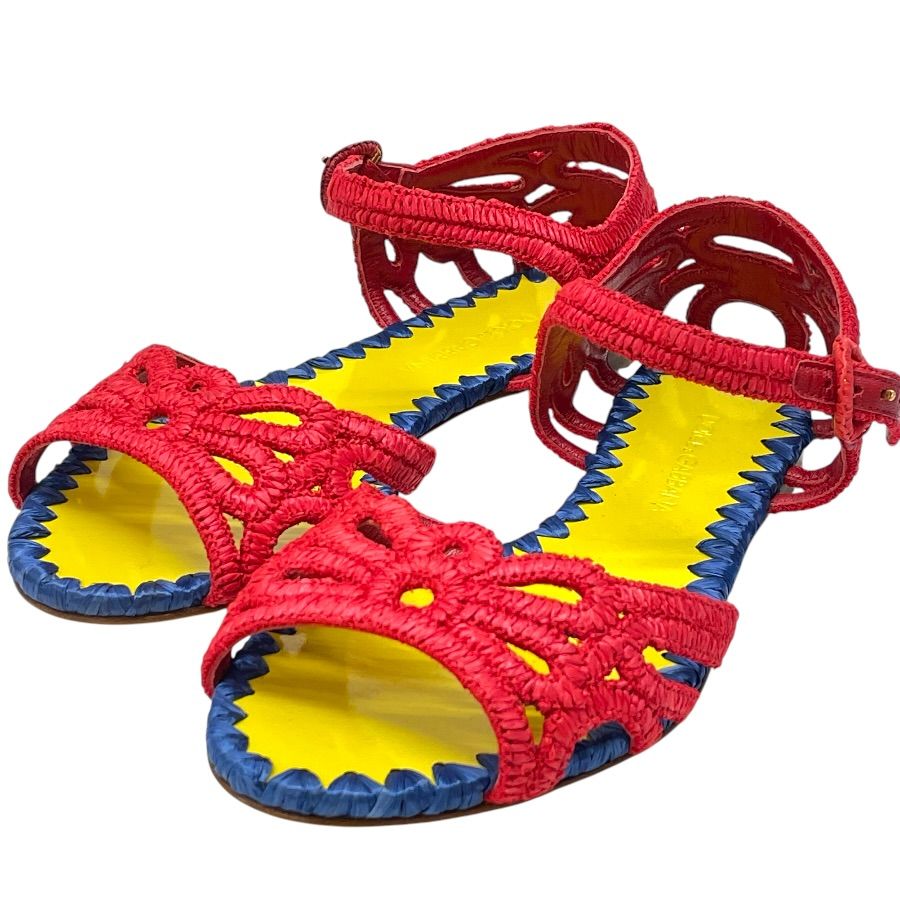 Dolce & Gabbana Raffia Sandals Braided Sling Back Flat Shoes D&G & 35.5 Natural