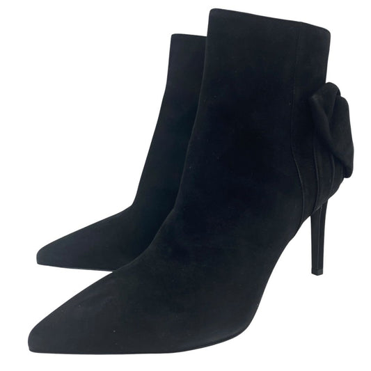 Saint Laurent Short Boots Pointed Toe Back Ribbon Pin Heels Suede Black 39 Mode
