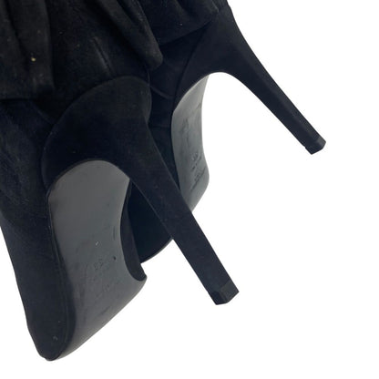 Saint Laurent Short Boots Pointed Toe Back Ribbon Pin Heels Suede Black 39 Mode — view 9