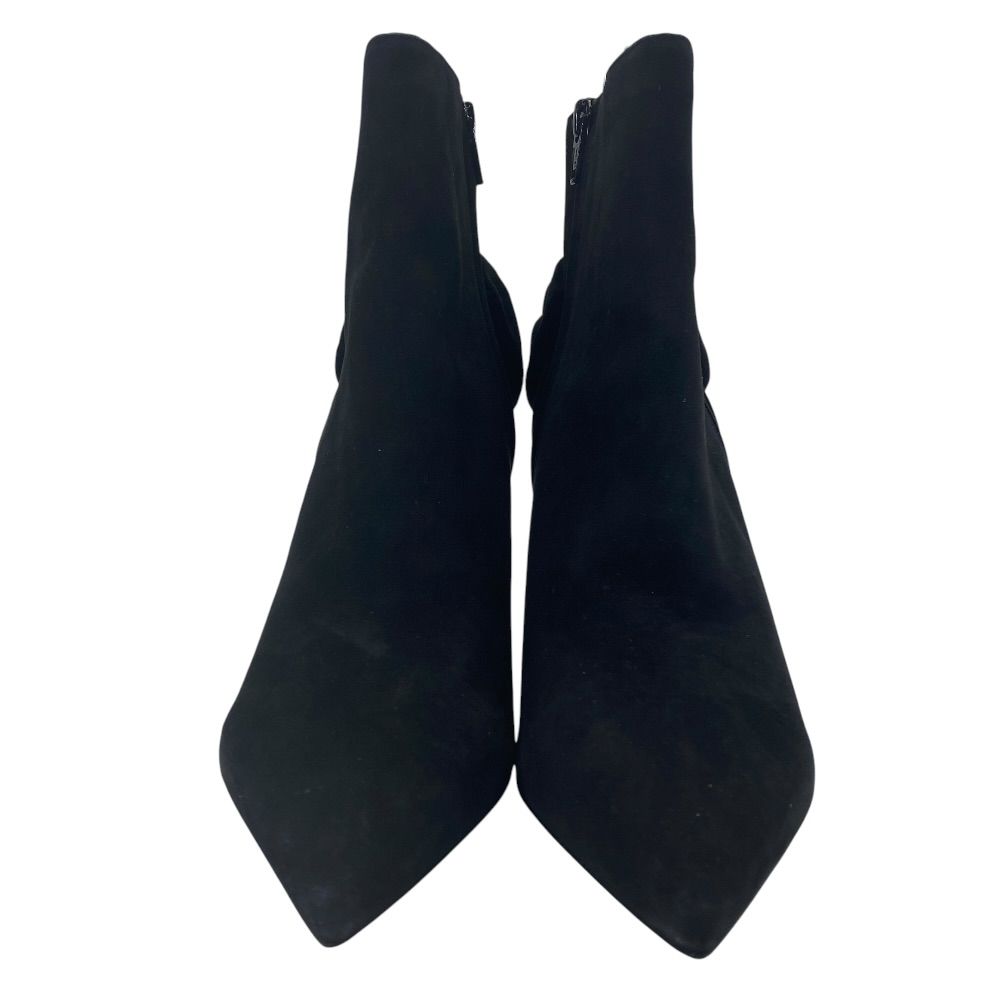 Saint Laurent Short Boots Pointed Toe Back Ribbon Pin Heels Suede Black 39 Mode — view 2
