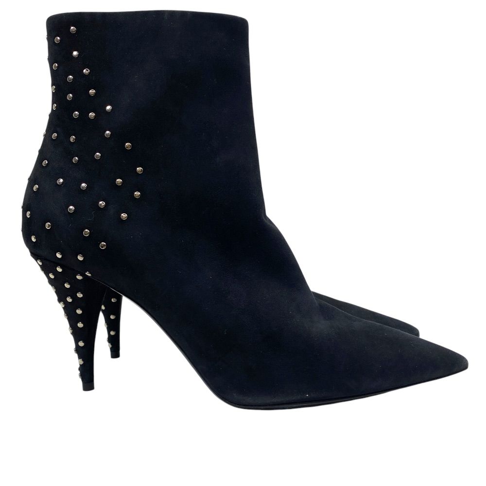 Saint Laurent Short Boots Pointed Toe Studs Suede Black — view 5