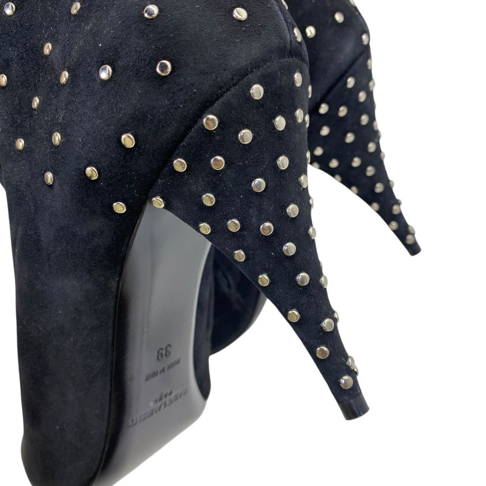 Saint Laurent Short Boots Pointed Toe Studs Suede Black — view 9