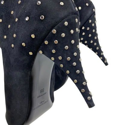 Saint Laurent Short Boots Pointed Toe Studs Suede Black — view 9