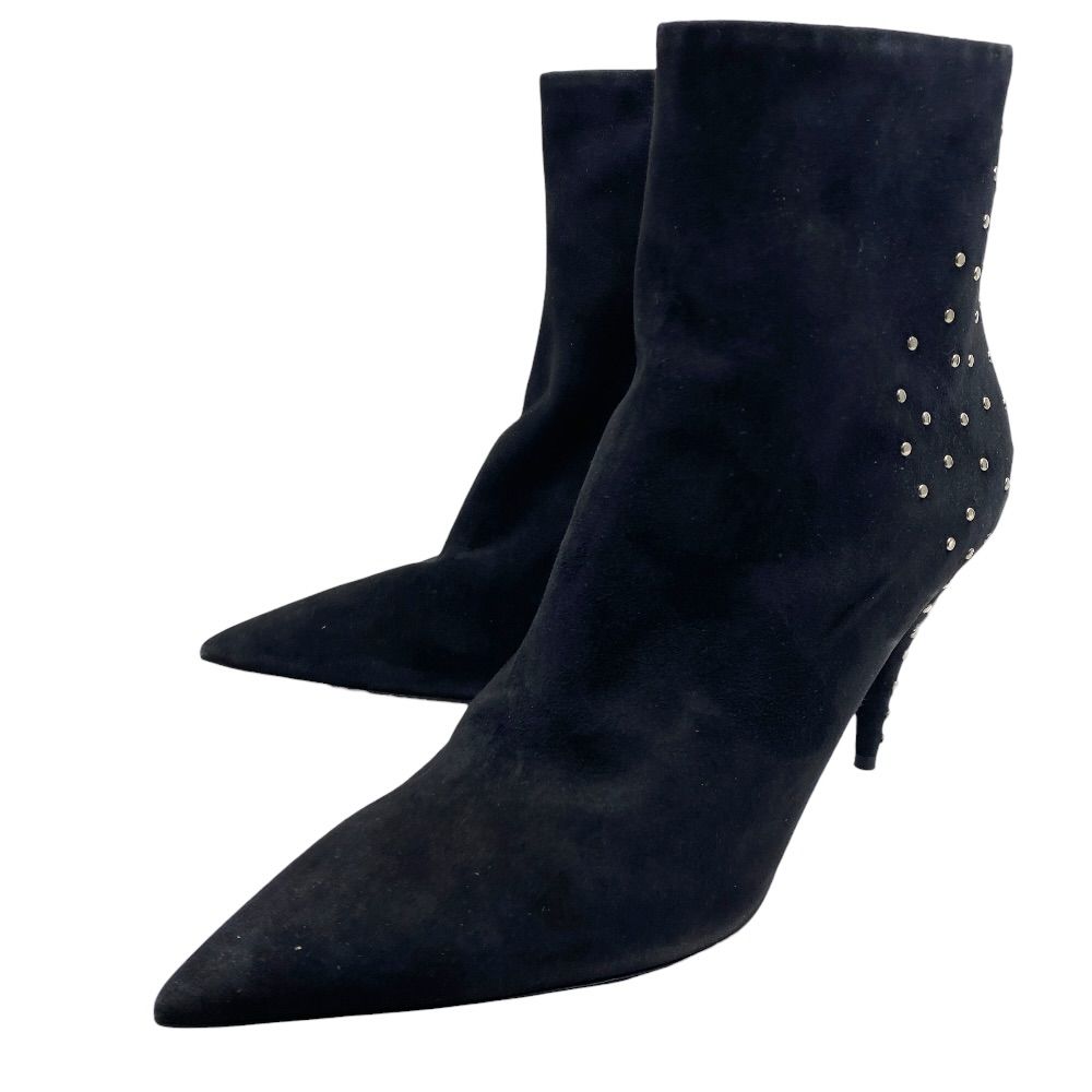 Saint Laurent Short Boots Pointed Toe Studs Suede Black