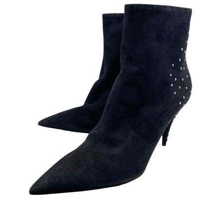 Saint Laurent Short Boots Pointed Toe Studs Suede Black