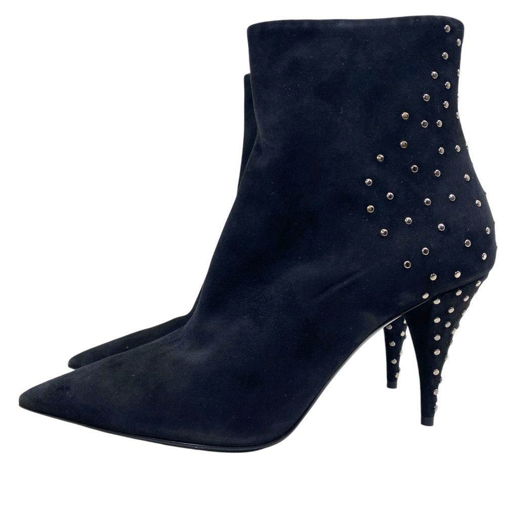 Saint Laurent Short Boots Pointed Toe Studs Suede Black — view 3