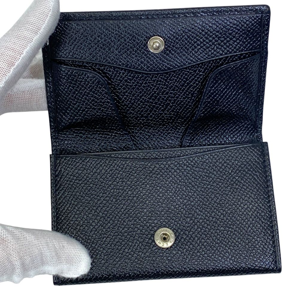 Bvlgari Coin Purse Card Case Logo Gray Leather Black Mini Wallet Daily Compact — view 5