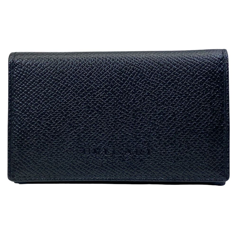 Bvlgari Coin Purse Card Case Logo Gray Leather Black Mini Wallet Daily Compact