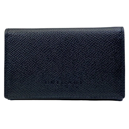 Bvlgari Coin Purse Card Case Logo Gray Leather Black Mini Wallet Daily Compact