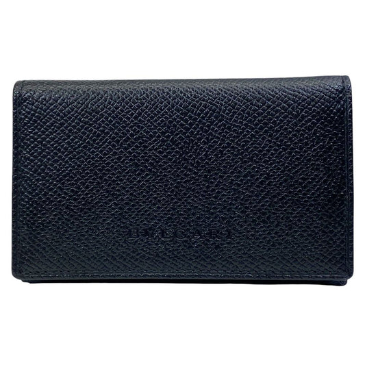 Bvlgari Coin Purse Card Case Logo Gray Leather Black Mini Wallet Daily Compact