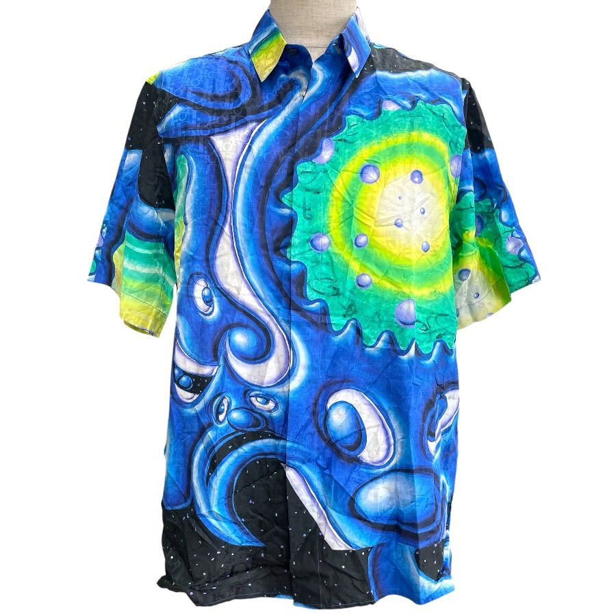 Dior Kenni Shaaf Collaboration Short Sleeve Shirt Top All Over Pattern Silk