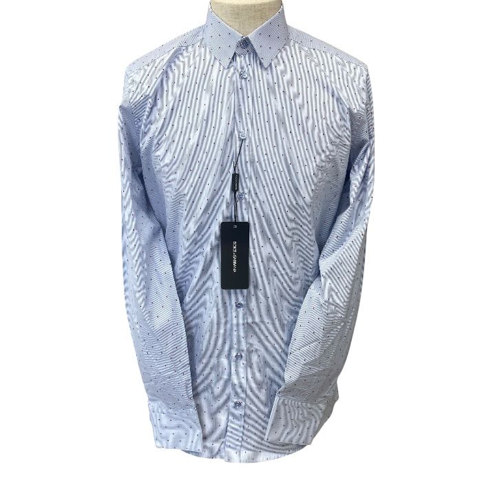 Dolce & Gabbana Martini Shirt Long Sleeve Striped All Over Pattern Blue Red D&G