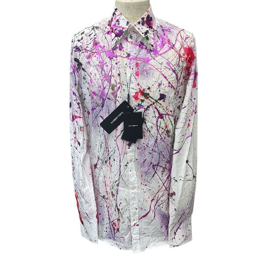 Dolce & Gabbana Splash Paint Long Sleeve Shirt All Over Pattern White Multicolor