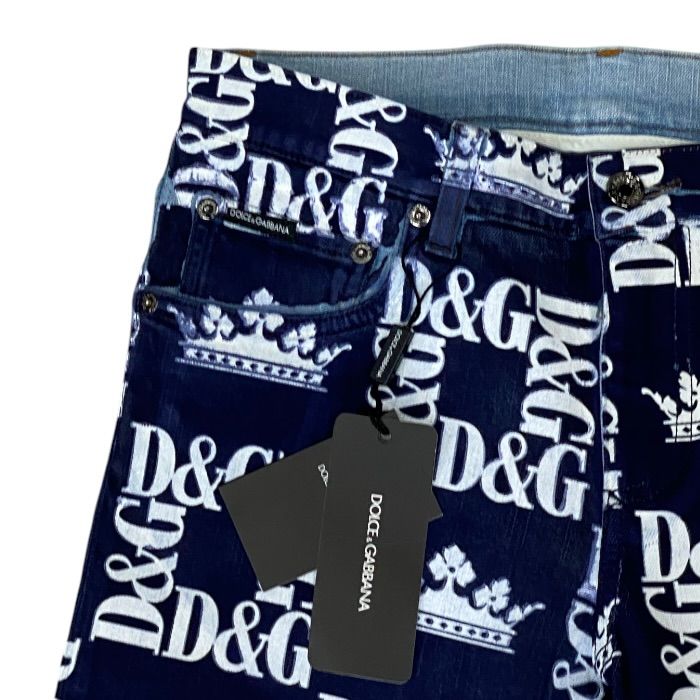 Dolce & Gabbana Printed Skinny Jeans DG Logo Crown Pants Navy White D&G & 46: — view 3