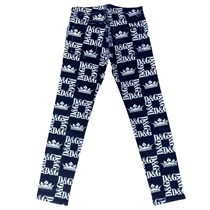 Dolce & Gabbana Printed Skinny Jeans DG Logo Crown Pants Navy White D&G & 46: — view 6