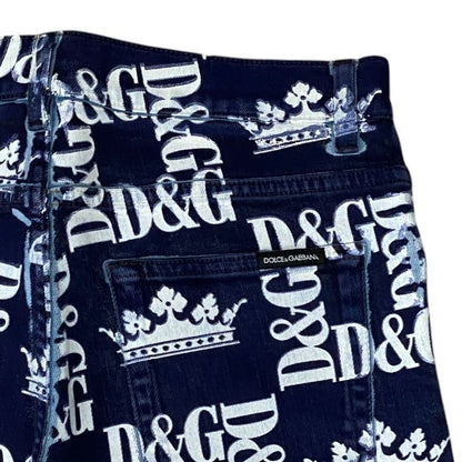 Dolce & Gabbana Printed Skinny Jeans DG Logo Crown Pants Navy White D&G & 46: — view 7