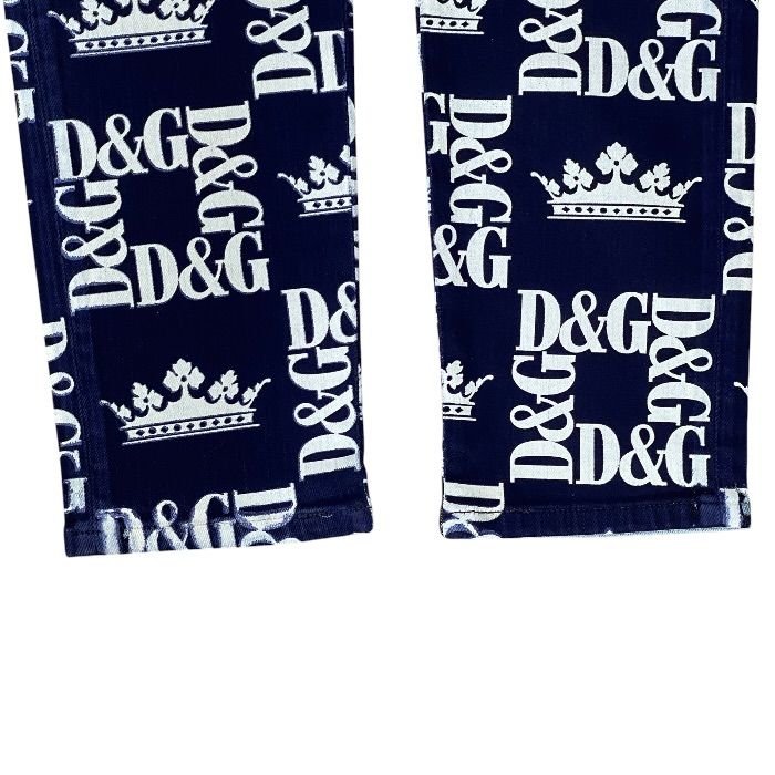Dolce & Gabbana Printed Skinny Jeans DG Logo Crown Pants Navy White D&G & 46: — view 4