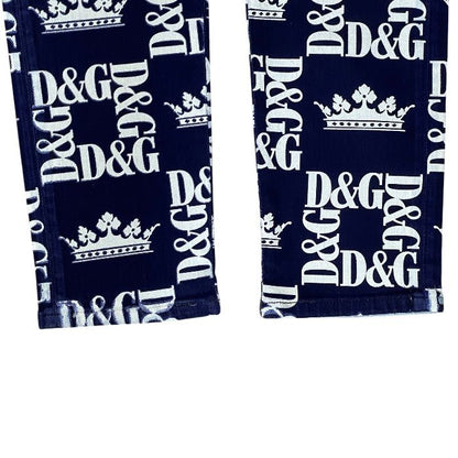 Dolce & Gabbana Printed Skinny Jeans DG Logo Crown Pants Navy White D&G & 46: — view 4